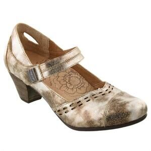 Taos Stunner Women's Mary Jane Heels Antique Gold Leather Cap Toe Laser Cut 9.5